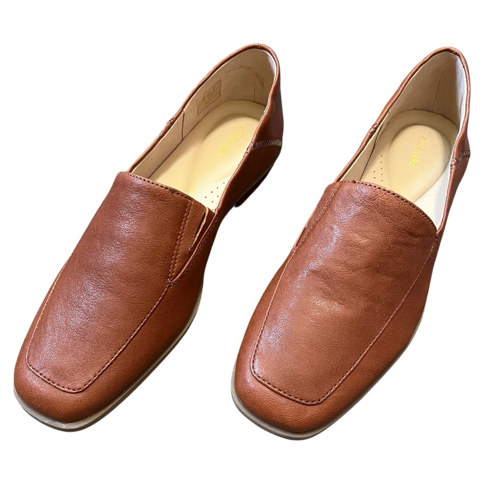 Clark’s Sarafyna Freva Slip-on Flat Brown/Dark Tan Leather Loafers; Size 8